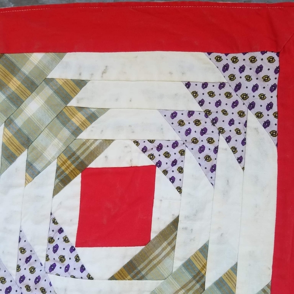 VINTAGE 60’S PATCHWORK QUILT KNIT MULTI PATTERN SQUARS VELOUR STRIPE REVERSIBLE - Picture 5 of 9